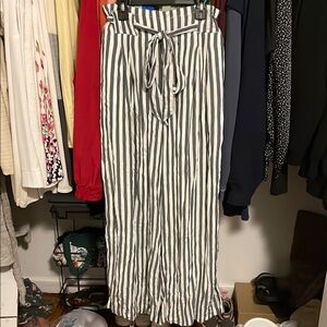 Striped Wide-Leg Pants with Tie Waist